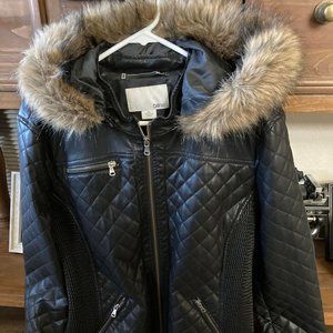 Bar III Black Imitation Leather Faux Fur Jacket NWT